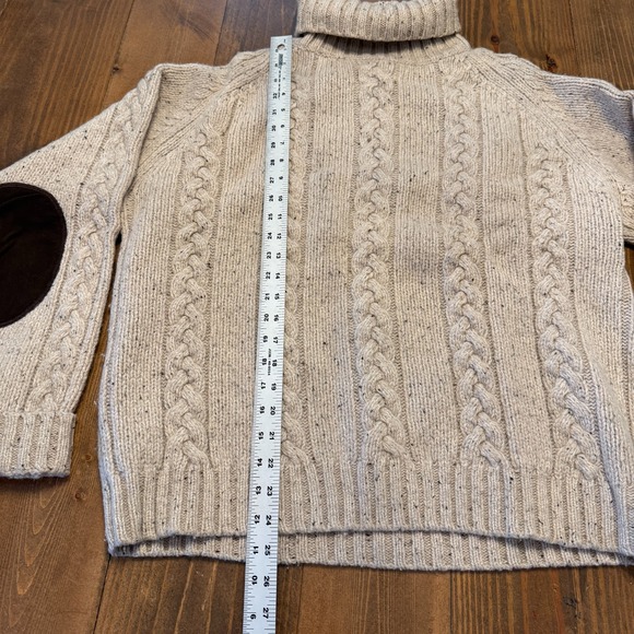 Orvis Charles R Orvis Cable Knit Wool Sweater Elbow Patches Turtleneck Size L - Picture 2 of 7